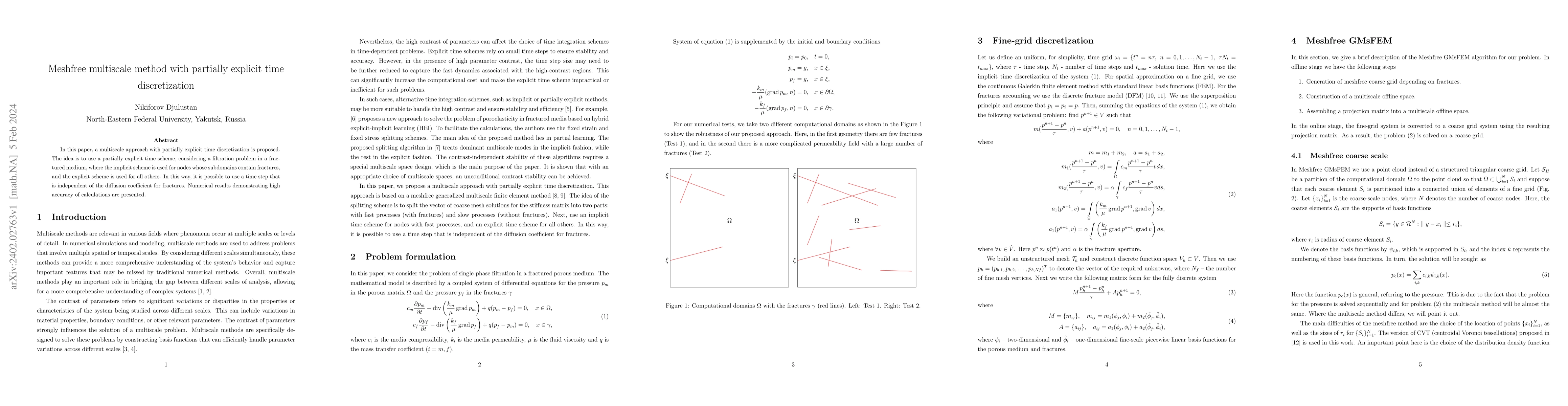 Thumbnail for Meshfree multiscale method with partially explicit time discretization