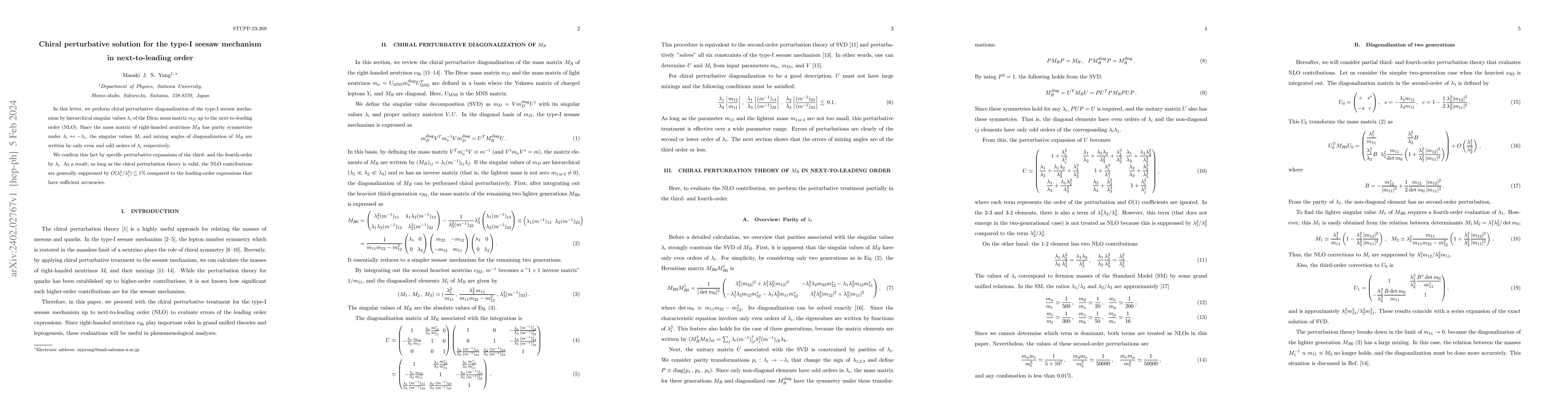 Thumbnail for Chiral perturbative solution for the type-I seesaw mechanism in
  next-to-leading order