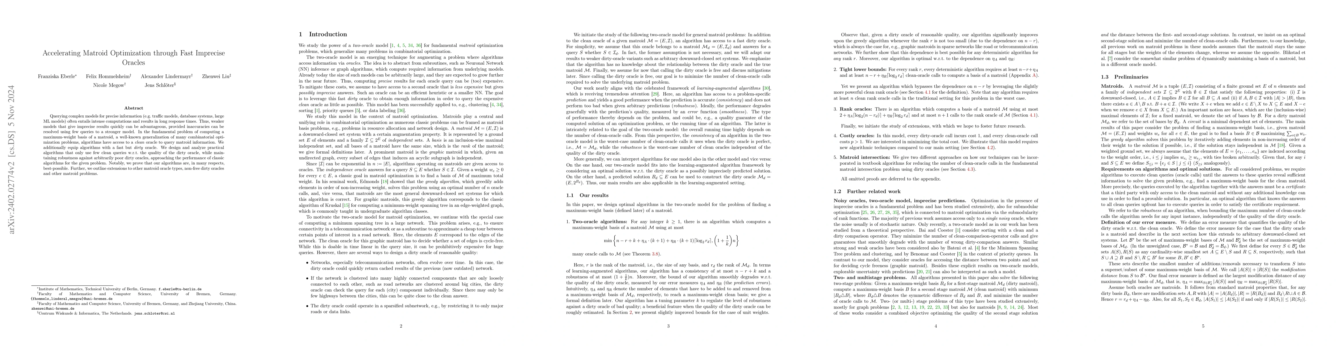 Thumbnail for Accelerating Matroid Optimization through Fast Imprecise Oracles