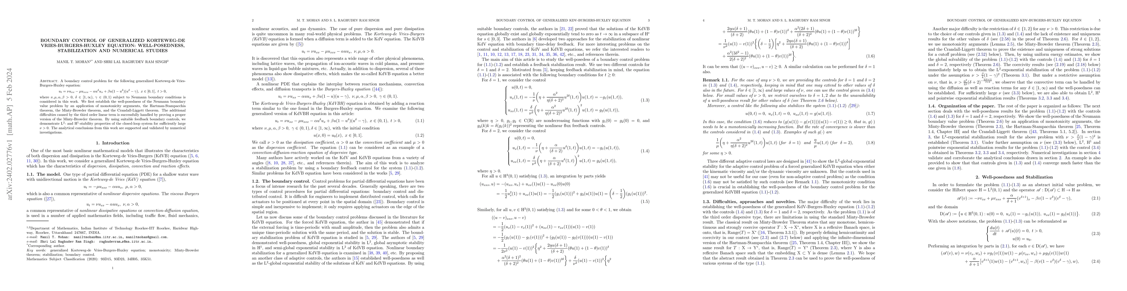 Thumbnail for Boundary control of generalized Korteweg-de Vries-Burgers-Huxley
  equation: Well-Posedness, Stabilization and Numerical Studies