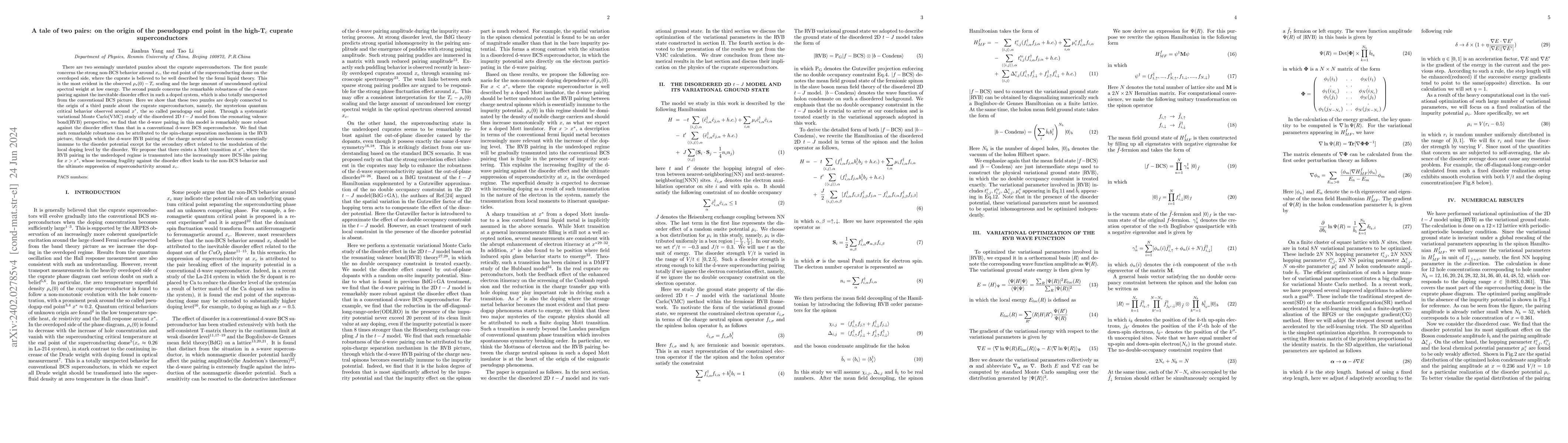 Thumbnail for A tale of two pairs: on the origin of the pseudogap end point in the
  high-T$_{c}$ cuprate superconductors