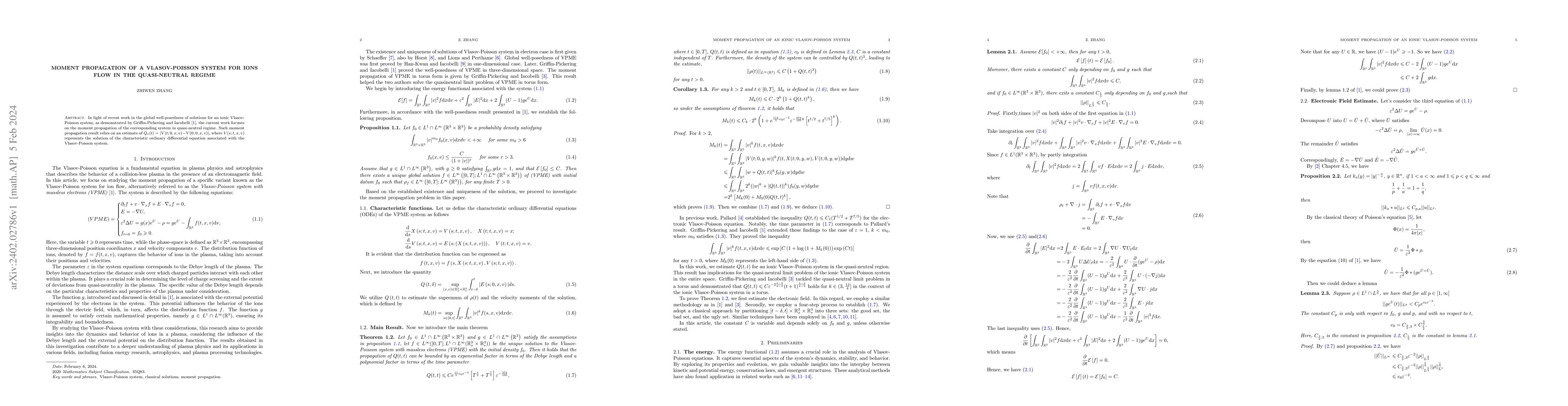 Thumbnail for Moment propagation of a Vlasov-Poisson system for ions flow in the
  quasi-neutral regime
