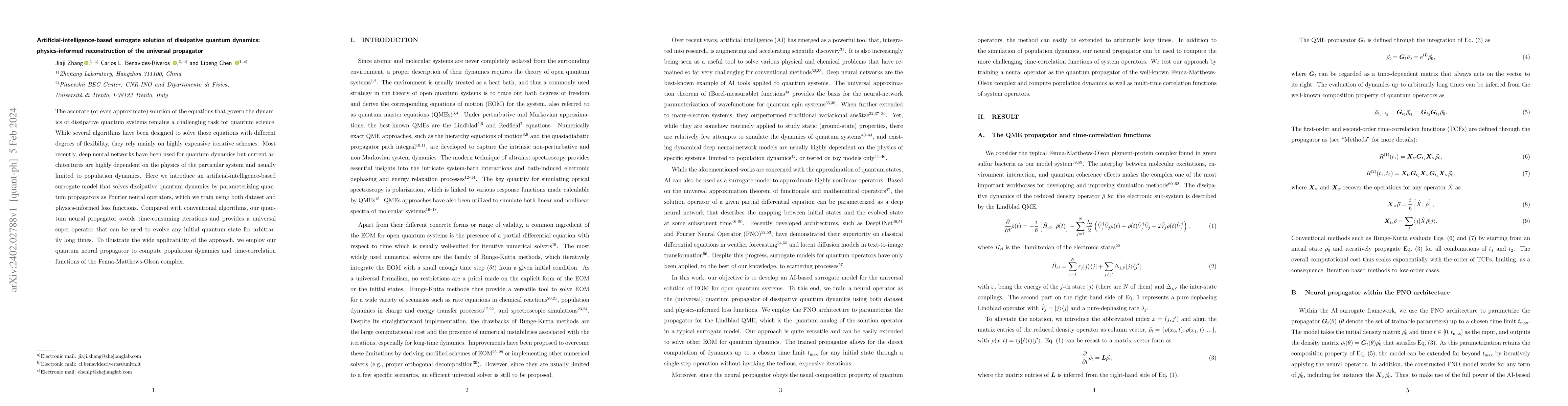 Thumbnail for Artificial-intelligence-based surrogate solution of dissipative quantum
  dynamics: physics-informed reconstruction of the universal propagator