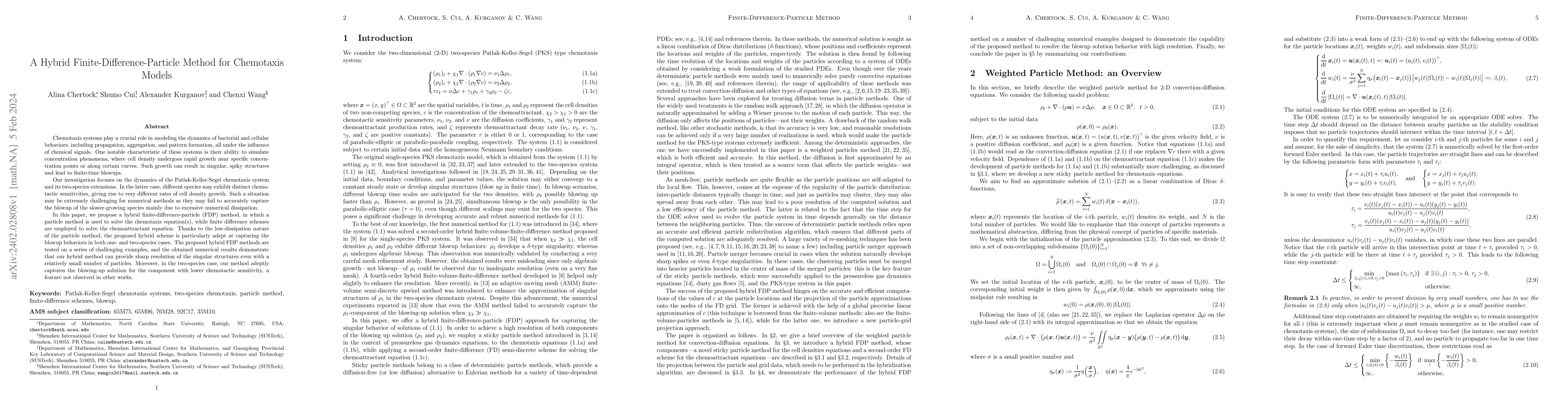 Thumbnail for A Hybrid Finite-Difference-Particle Method for Chemotaxis Models