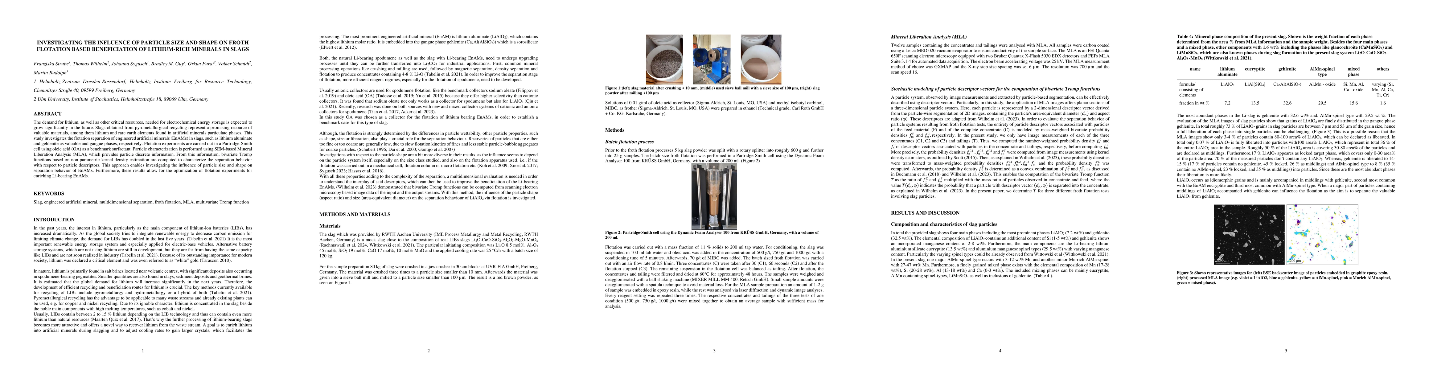 Thumbnail for Investigating the influence of particle size and shape on froth
  flotation based benefication of lithium-rich minerals in slags