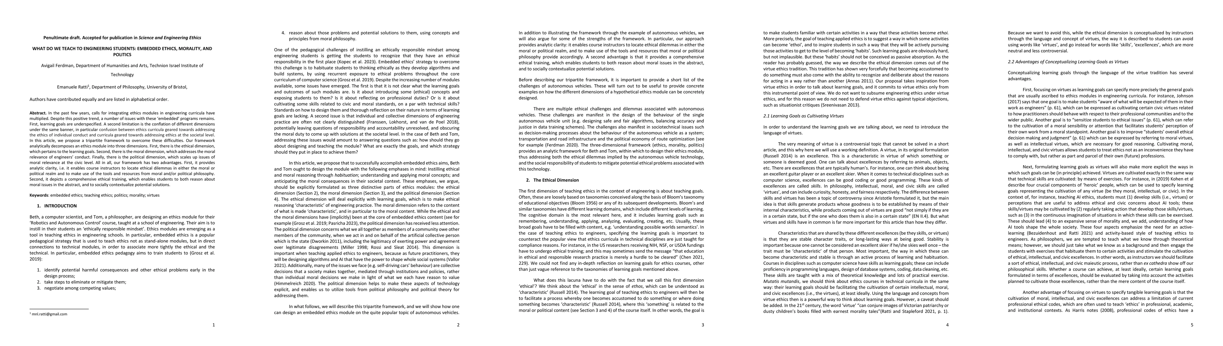 Thumbnail for What do we teach to engineering students: embedded ethics, morality, and
  politics