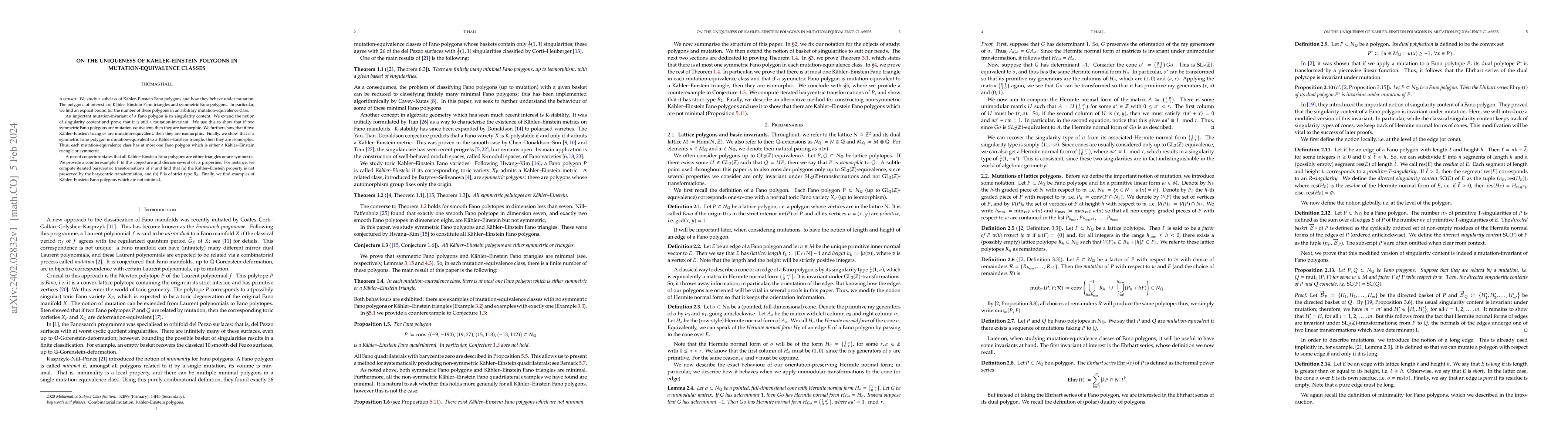 Thumbnail for On the Uniqueness of K\"ahler-Einstein Polygons in Mutation-Equivalence
  Classes