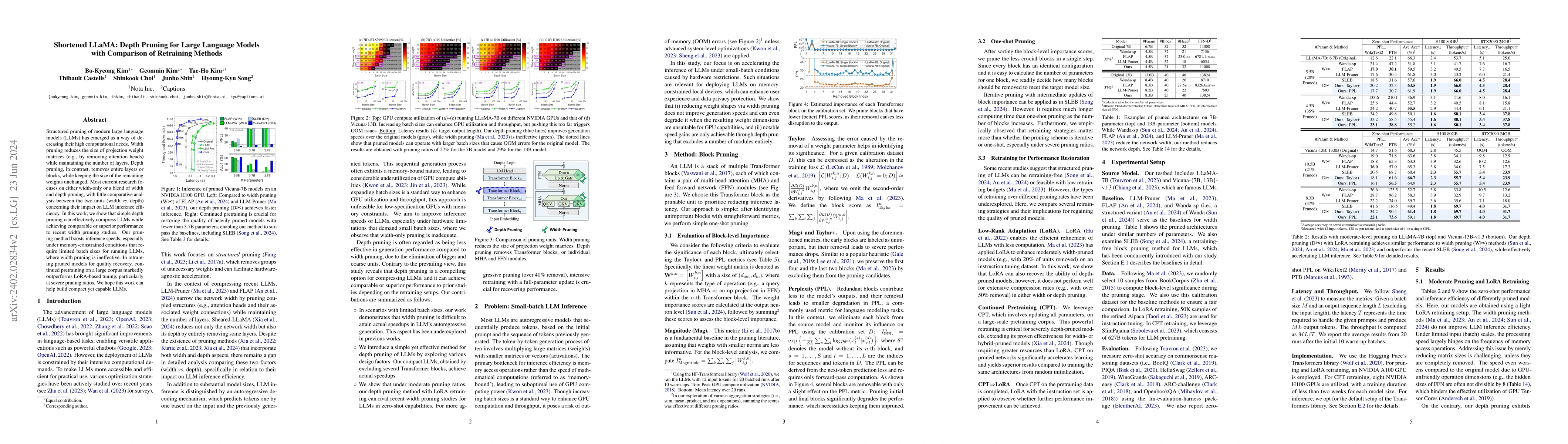 Thumbnail for Shortened LLaMA: Depth Pruning for Large Language Models with Comparison
  of Retraining Methods
