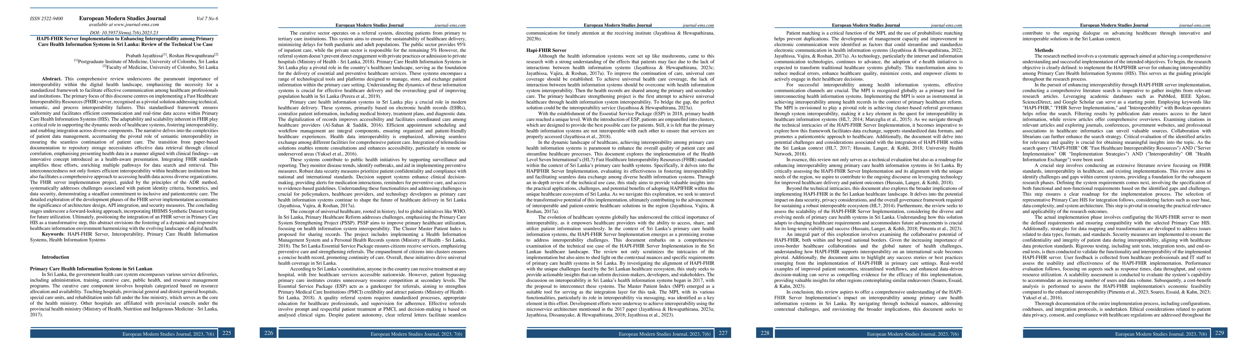 Thumbnail for HAPI-FHIR Server Implementation to Enhancing Interoperability among
  Primary Care Health Information Systems in Sri Lanka: Review of the Technical
  Use Case