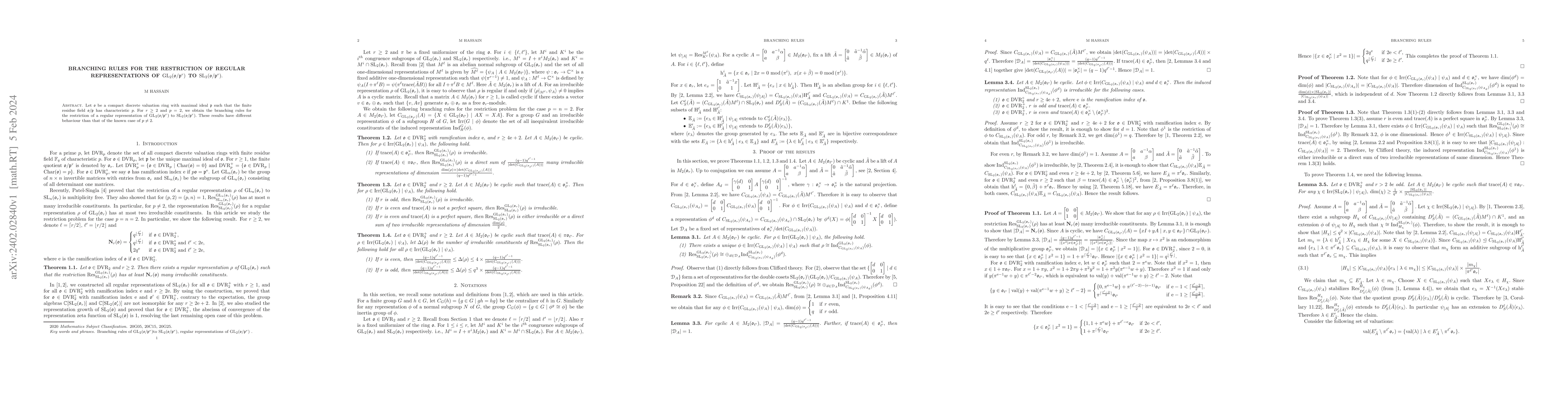 Thumbnail for Branching rules for the restriction of regular representations of
  $\mathrm{GL}_2(\mathfrak{o}/\mathfrak{p}^r)$ to
  $\mathrm{SL}_2(\mathfrak{o}/\mathfrak{p}^r).$
