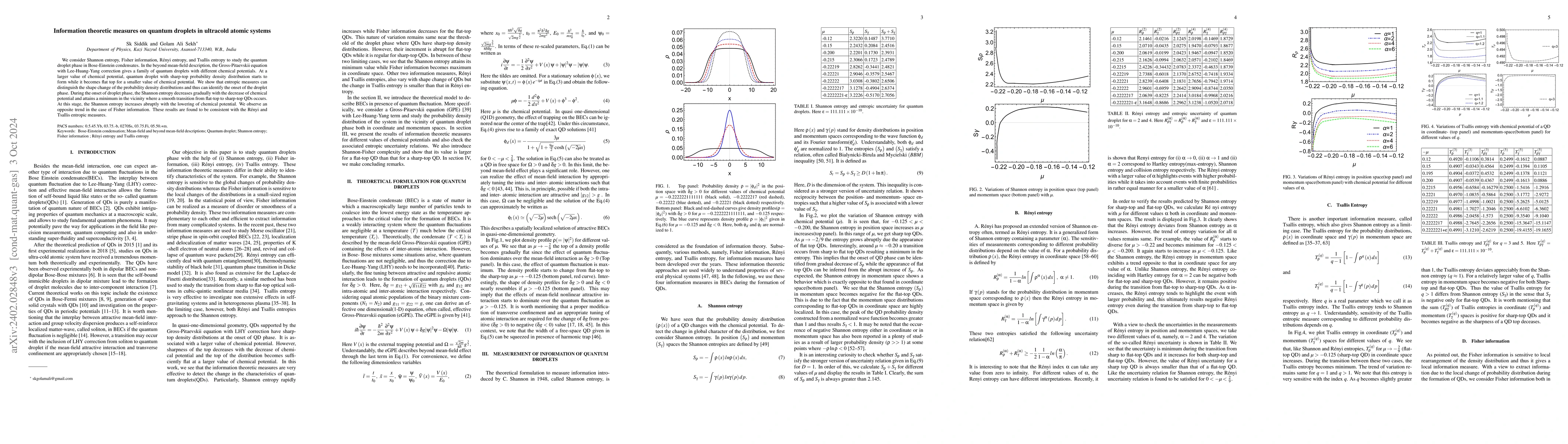 Thumbnail for Information theoretic measures on quantum droplets in ultracold atomic
  systems
