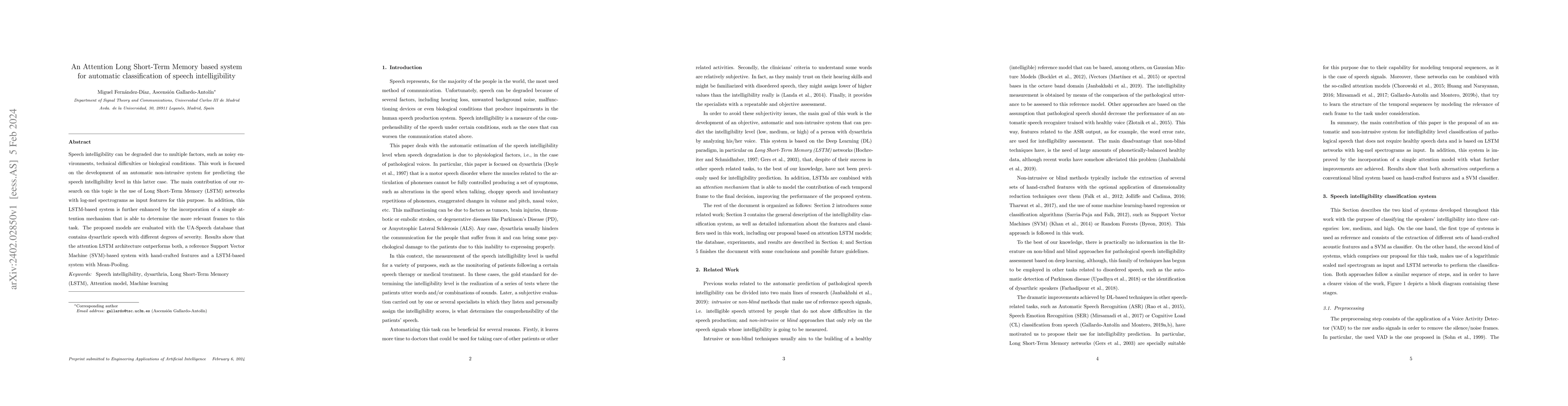 Thumbnail for An Attention Long Short-Term Memory based system for automatic
  classification of speech intelligibility