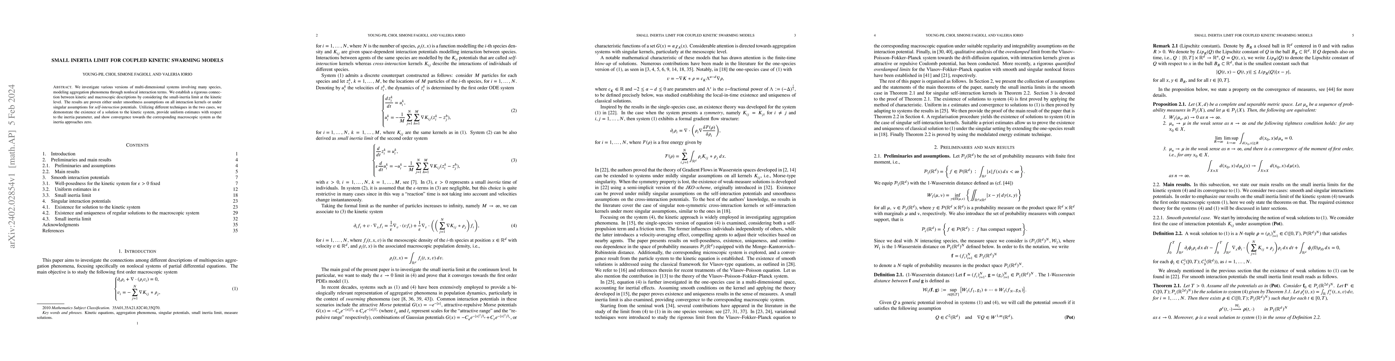 Thumbnail for Small inertia limit for coupled kinetic swarming models