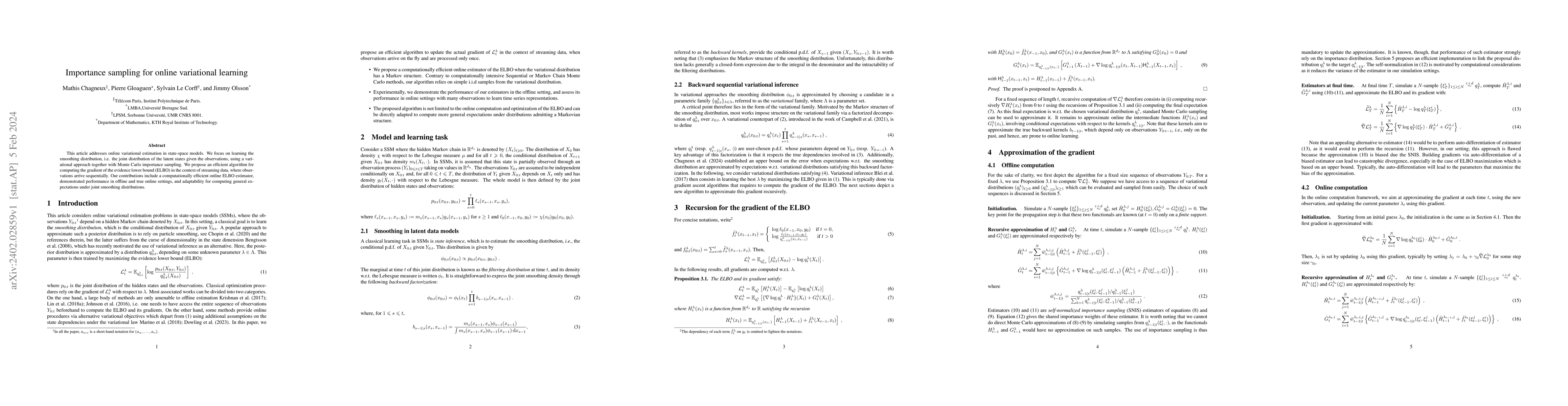 Thumbnail for Importance sampling for online variational learning