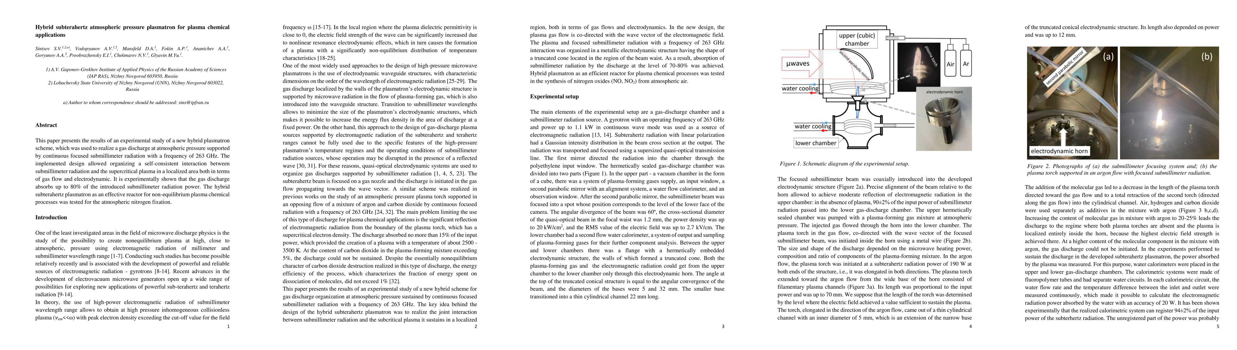 Thumbnail for Hybrid subterahertz atmospheric pressure plasmatron for plasma chemical
  applications