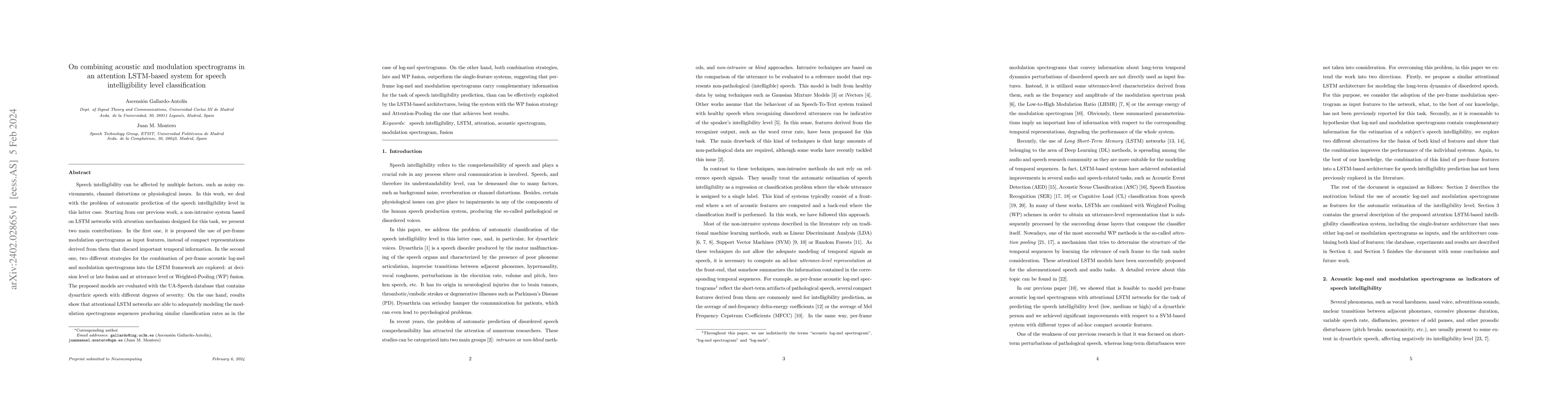 Thumbnail for On combining acoustic and modulation spectrograms in an attention
  LSTM-based system for speech intelligibility level classification