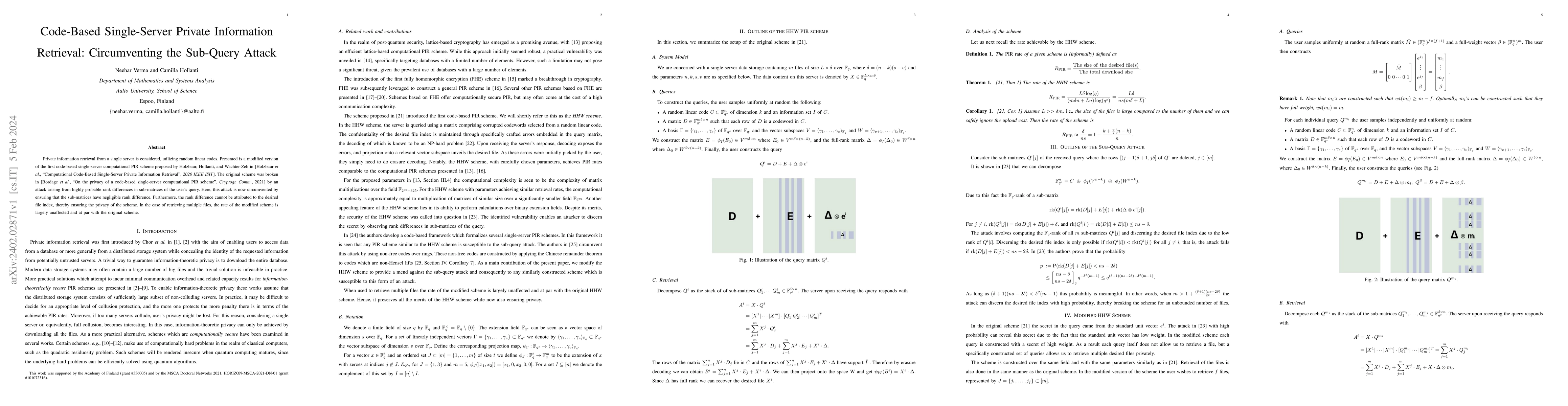 Thumbnail for Code-Based Single-Server Private Information Retrieval: Circumventing
  the Sub-Query Attack