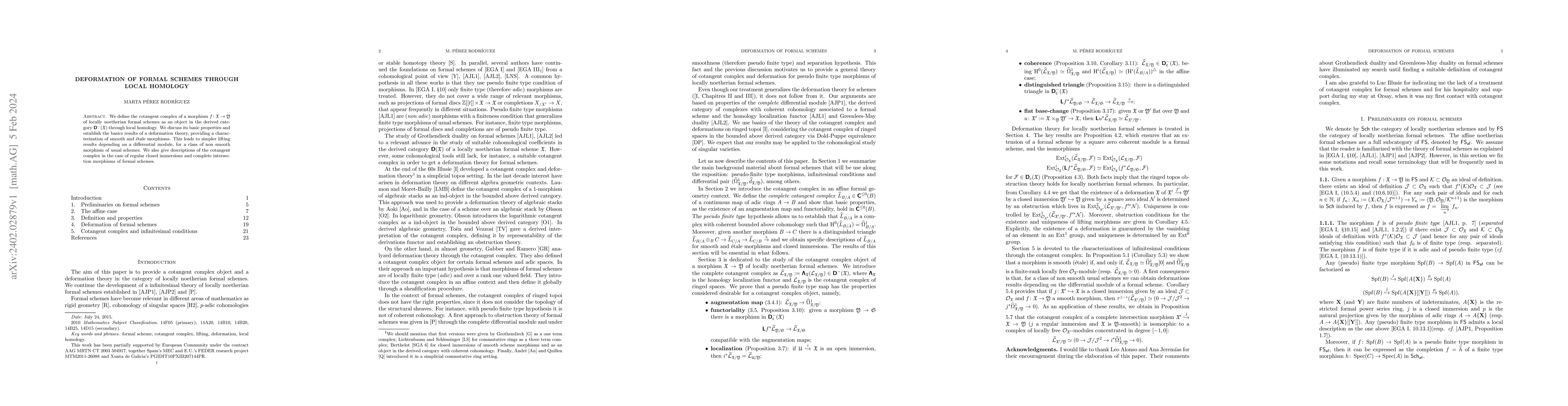 Thumbnail for Deformation of formal schemes through local homology