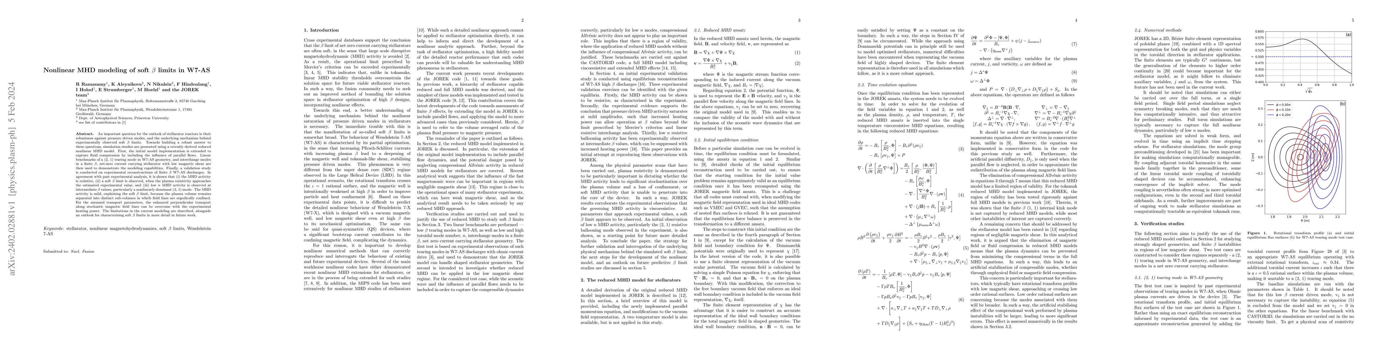 Thumbnail for Nonlinear MHD modeling of soft $\beta$ limits in W7-AS
