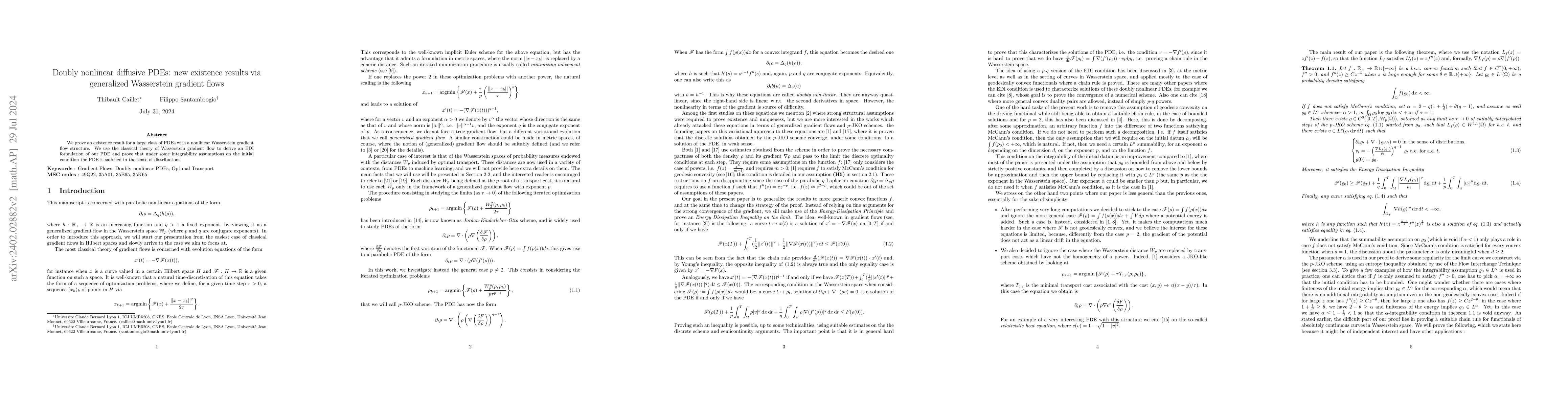 Thumbnail for Doubly nonlinear diffusive PDEs: new existence results via generalized
  Wasserstein gradient flows