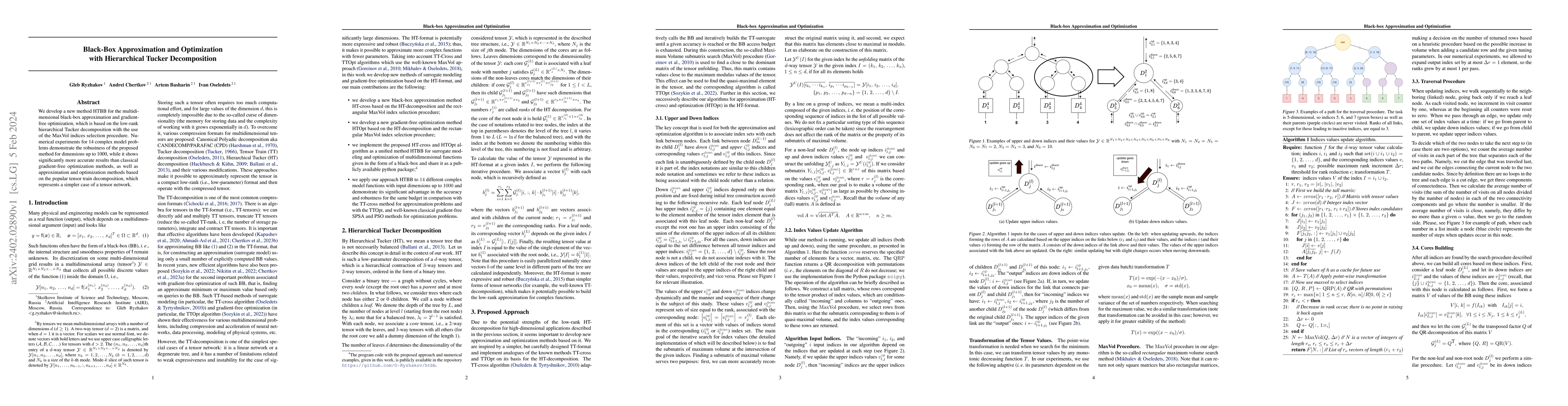 Thumbnail for Black-Box Approximation and Optimization with Hierarchical Tucker
  Decomposition