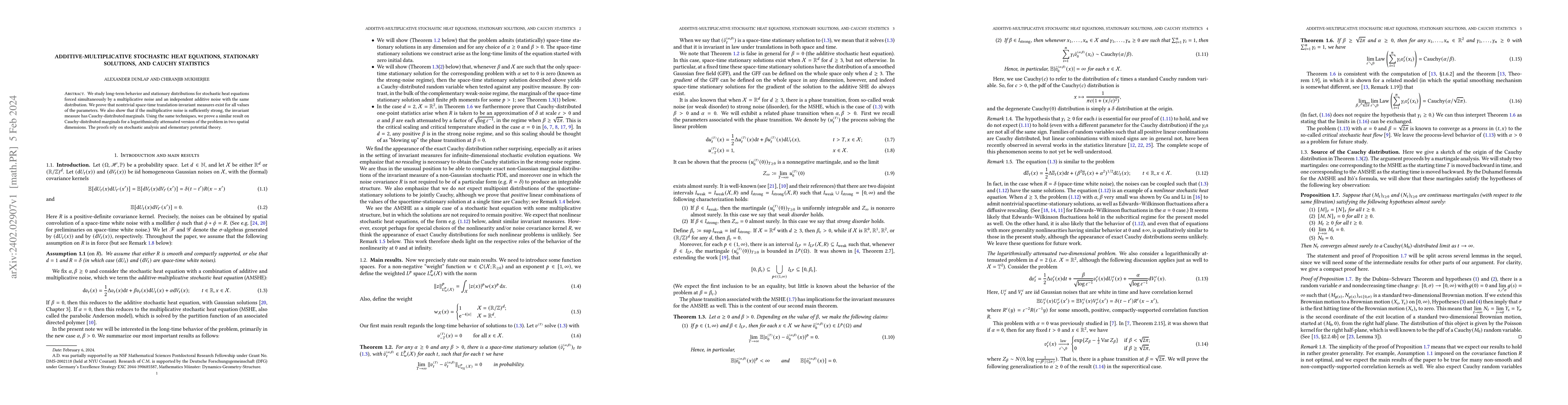 Thumbnail for Additive-multiplicative stochastic heat equations, stationary solutions,
  and Cauchy statistics