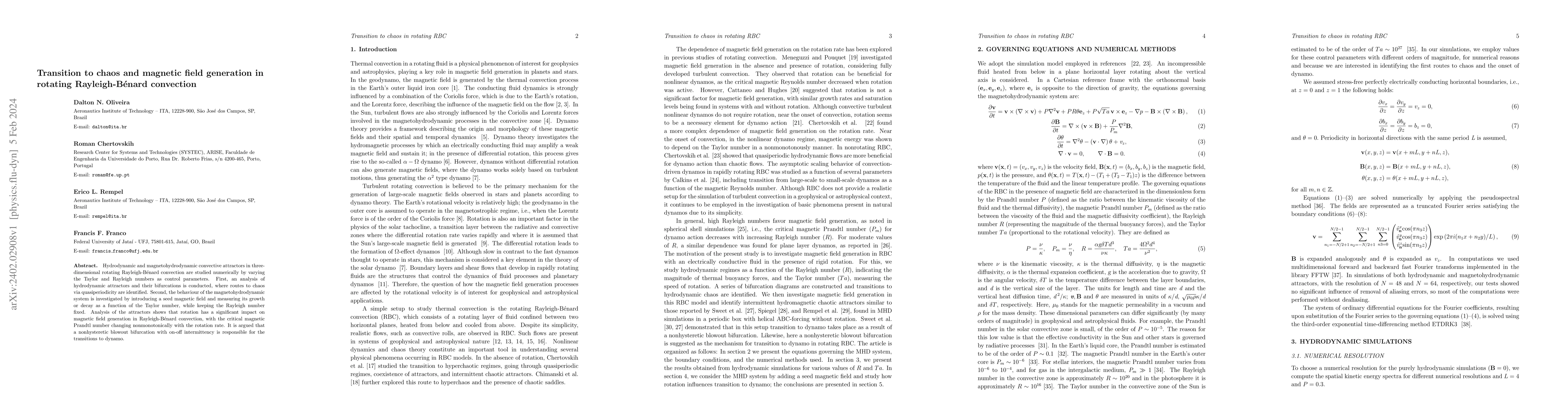 Thumbnail for Transition to chaos and magnetic field generation in rotating
  Rayleigh-B\'enard convection