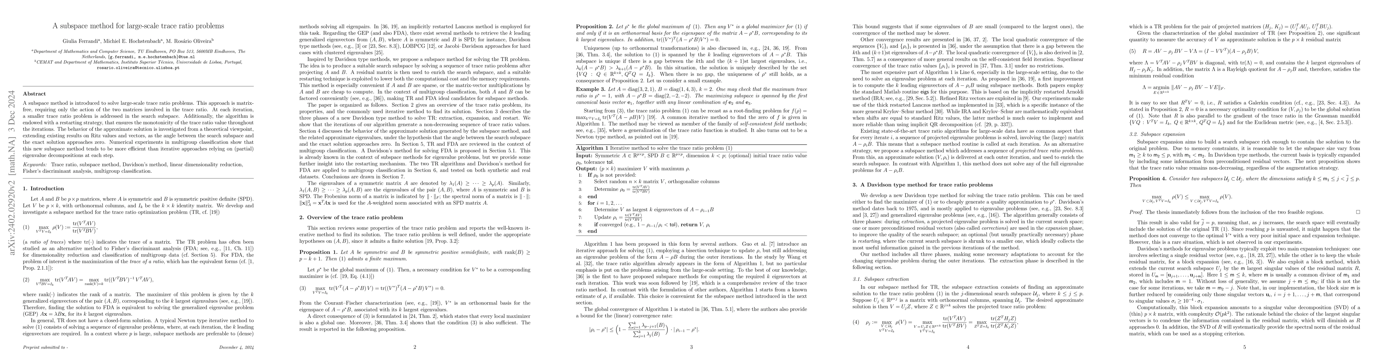 Thumbnail for A subspace method for large-scale trace ratio problems
