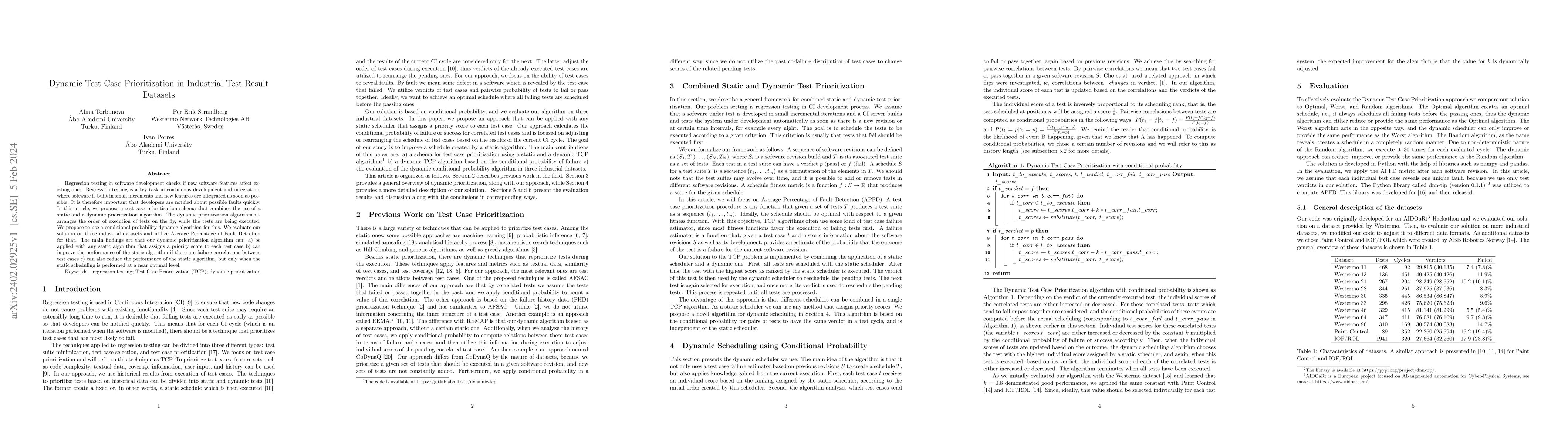 Thumbnail for Dynamic Test Case Prioritization in Industrial Test Result Datasets