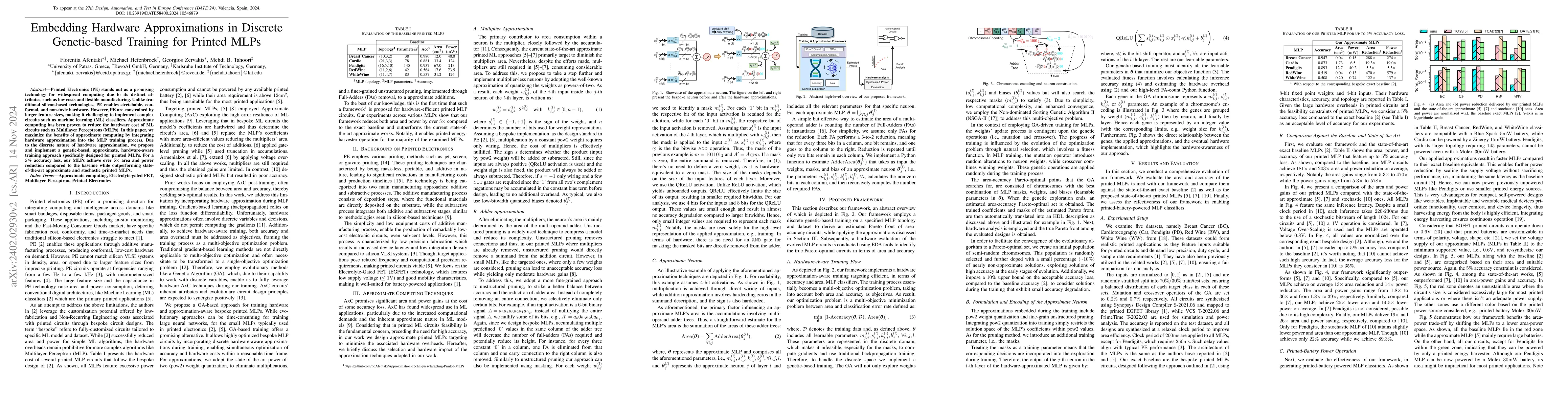Thumbnail for Embedding Hardware Approximations in Discrete Genetic-based Training for
  Printed MLPs