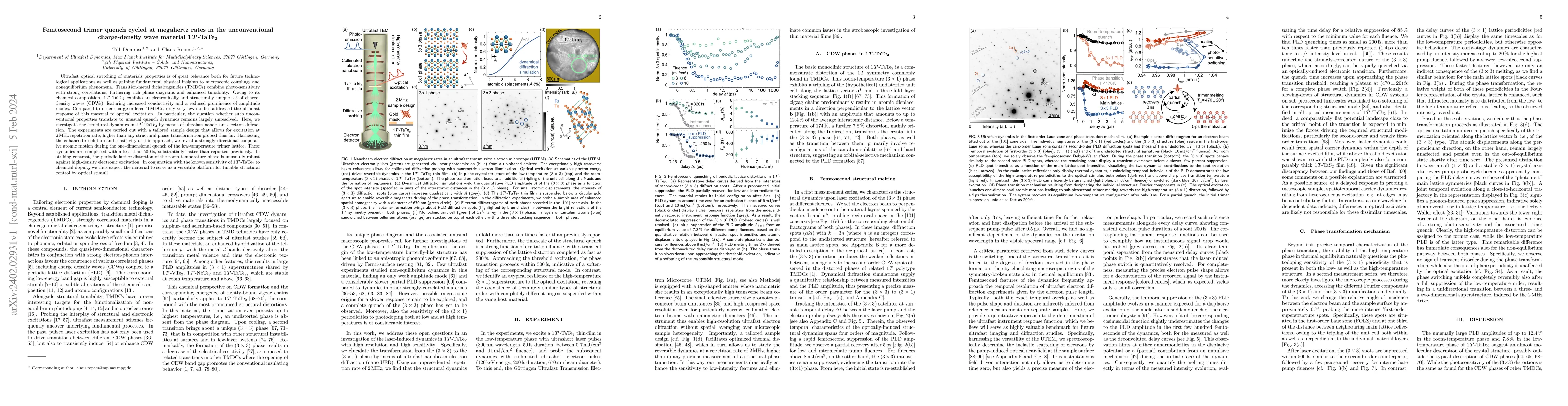 Thumbnail for Femtosecond trimer quench cycled at megahertz rates in the
  unconventional charge-density wave material $1\textit{T'}-\text{TaTe}_2$