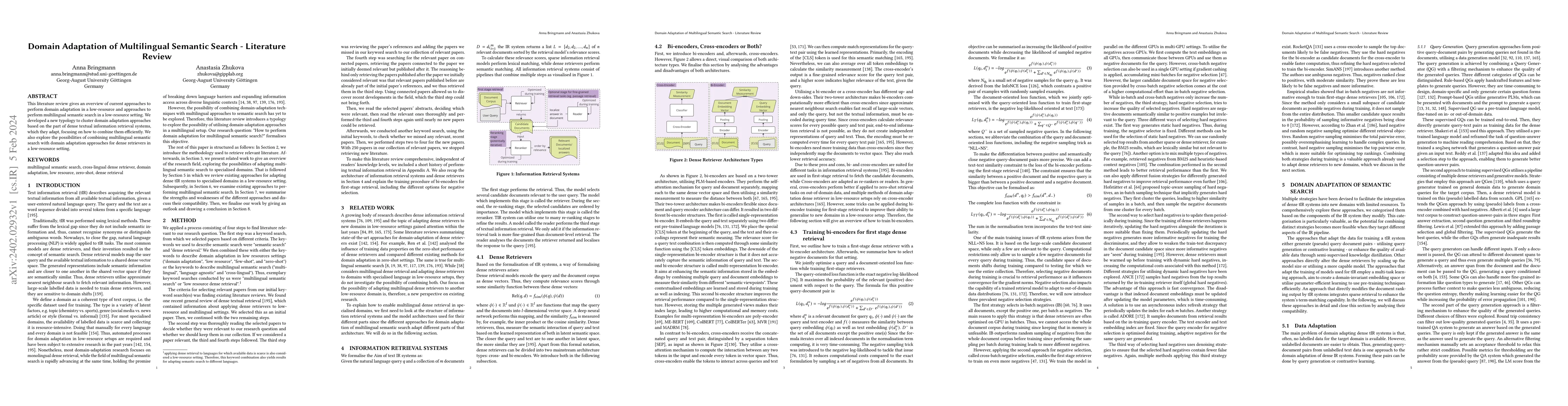 Thumbnail for Domain Adaptation of Multilingual Semantic Search -- Literature Review