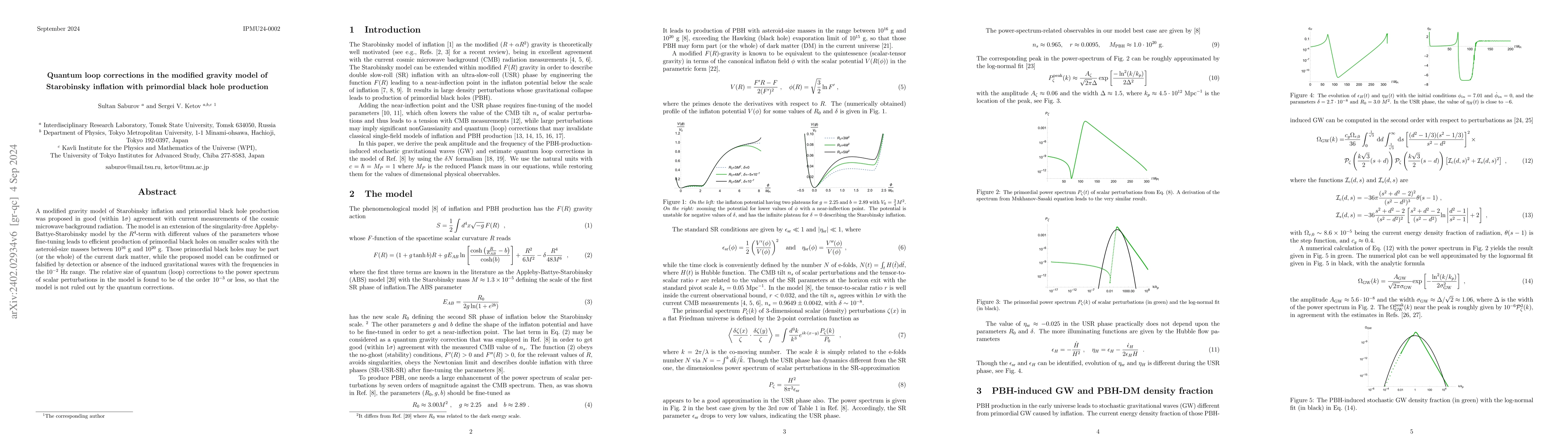 Thumbnail for Quantum loop corrections in the modified gravity model of Starobinsky
  inflation with primordial black hole production