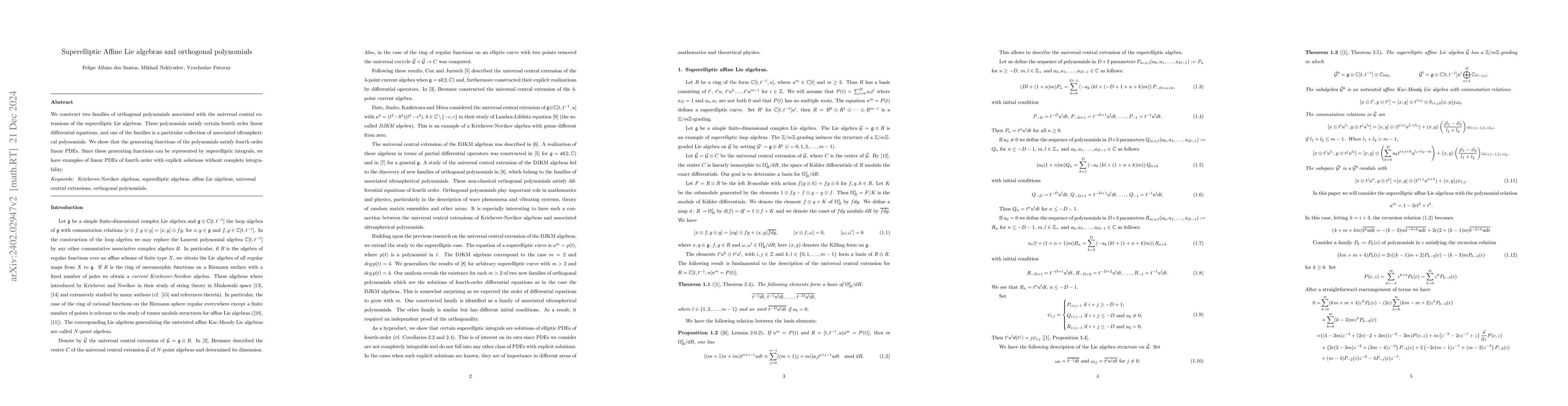Thumbnail for Superelliptic Affine Lie algebras and orthogonal polynomials