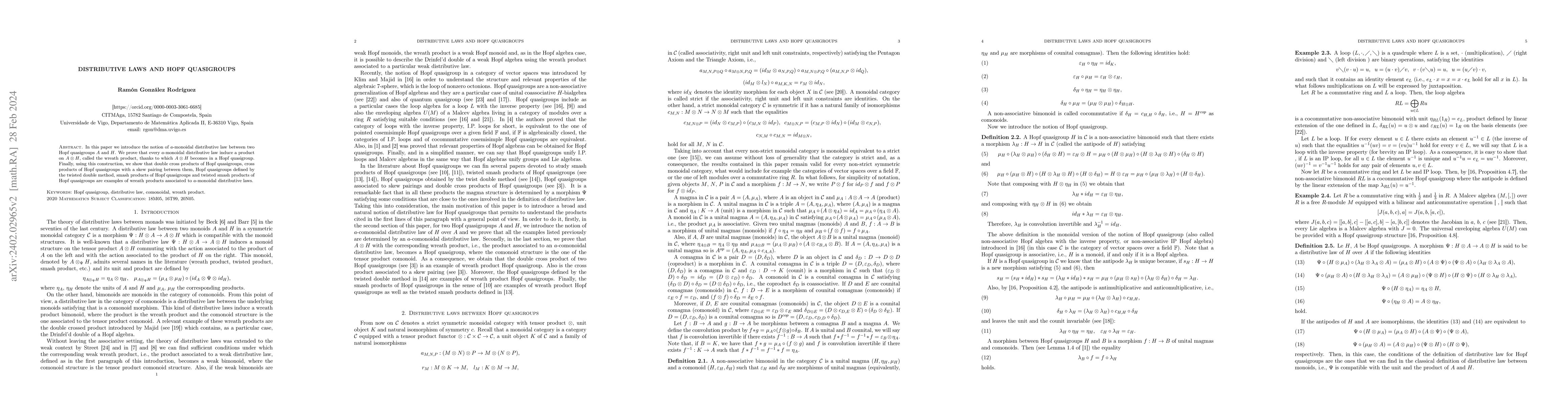Thumbnail for Distributive laws and Hopf quasigroups