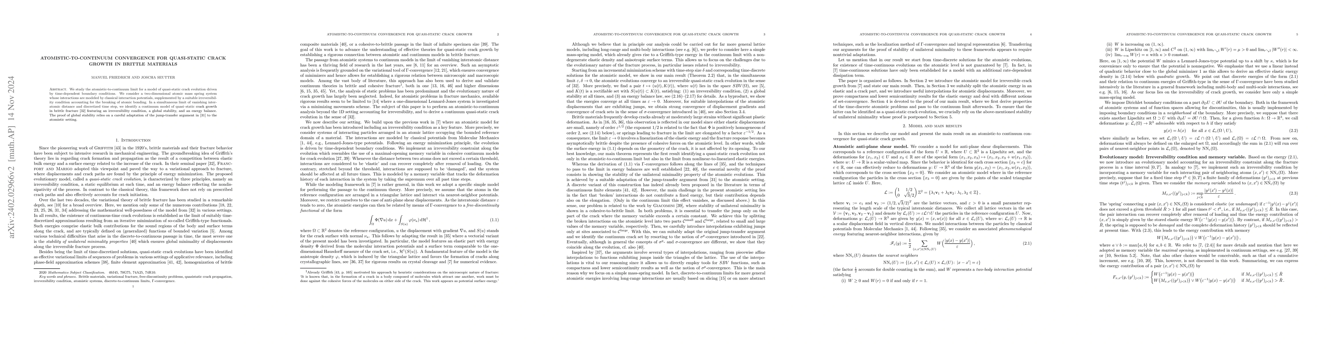 Thumbnail for Atomistic-to-continuum convergence for quasi-static crack growth in
  brittle materials