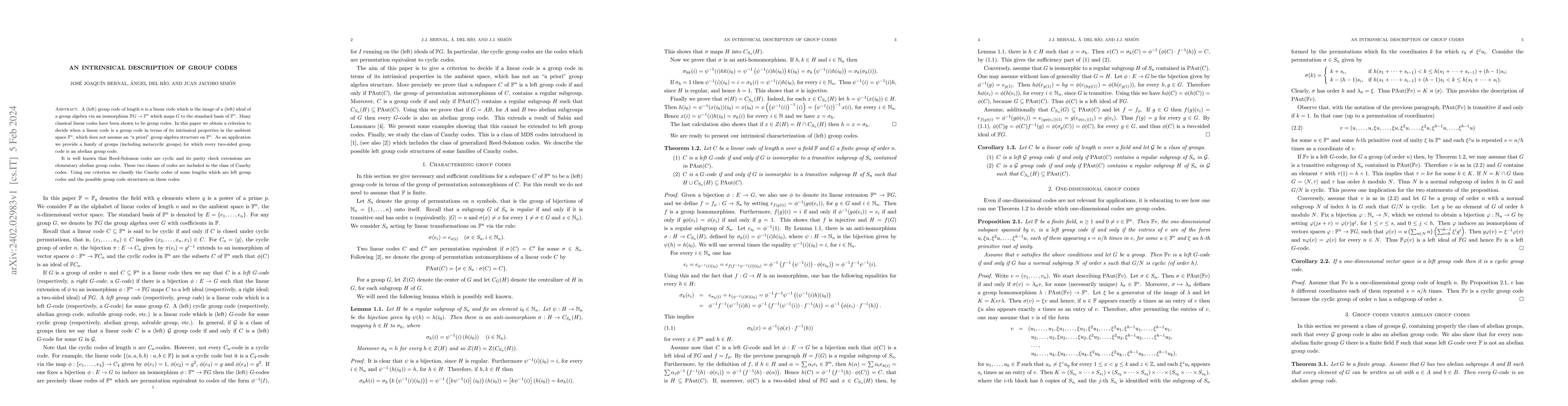 Thumbnail for An intrinsical description of group codes