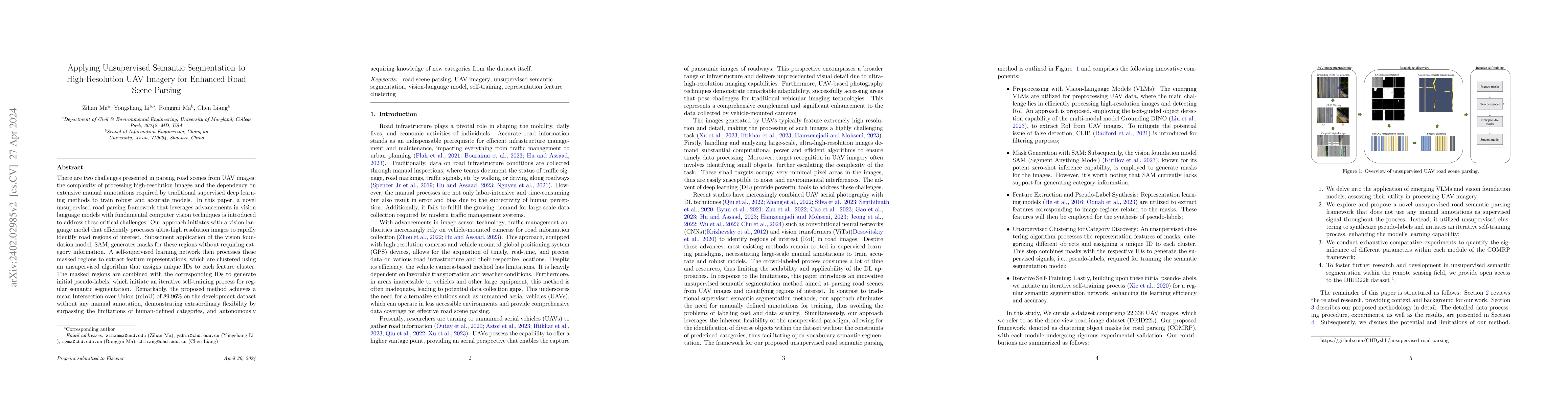 Thumbnail for Applying Unsupervised Semantic Segmentation to High-Resolution UAV
  Imagery for Enhanced Road Scene Parsing
