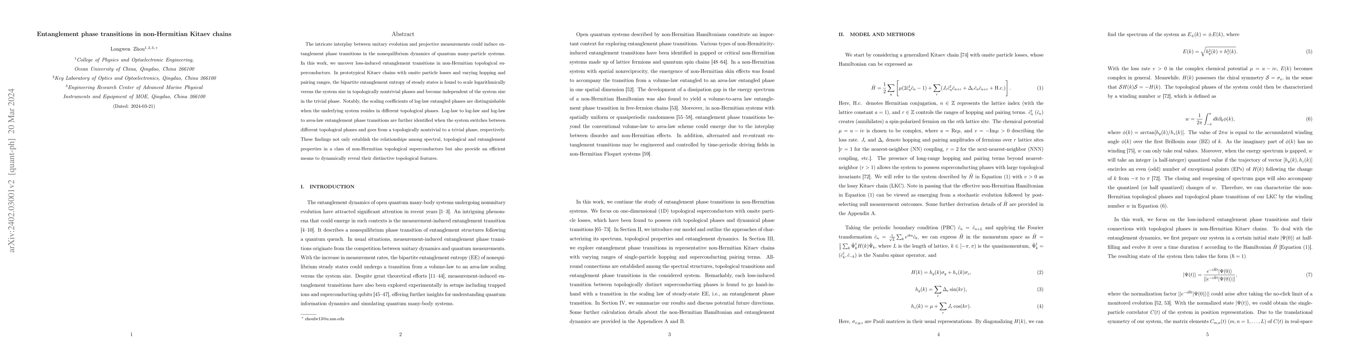 Thumbnail for Entanglement phase transitions in non-Hermitian Kitaev chains