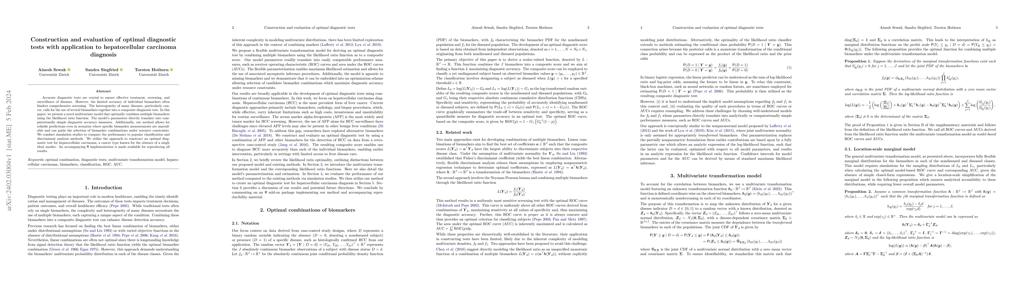 Thumbnail for Construction and evaluation of optimal diagnostic tests with application
  to hepatocellular carcinoma diagnosis