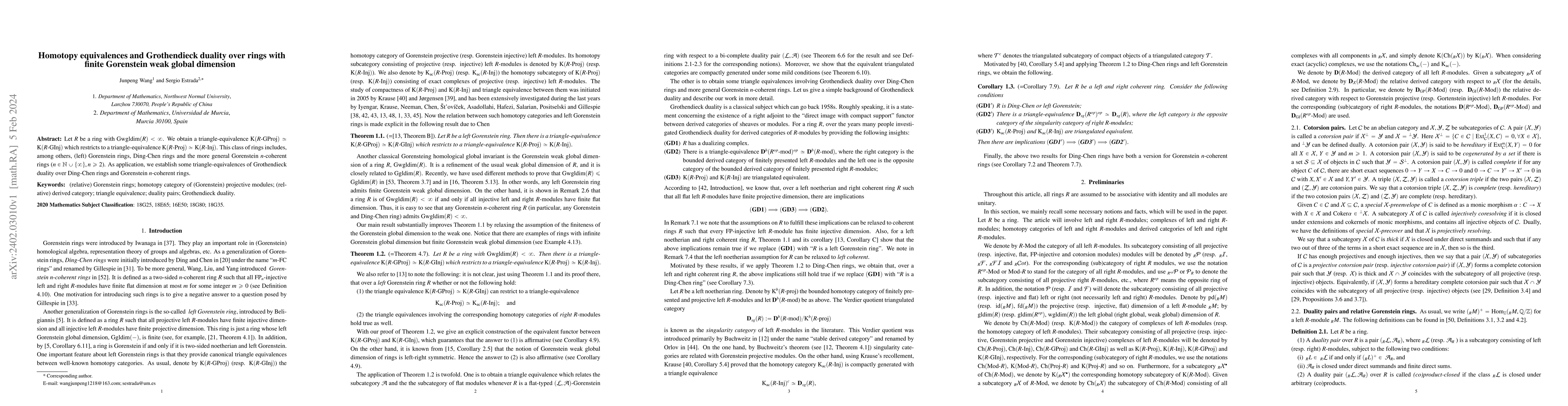 Thumbnail for Homotopy equivalences and Grothendieck duality over rings with finite
  Gorenstein weak global dimension