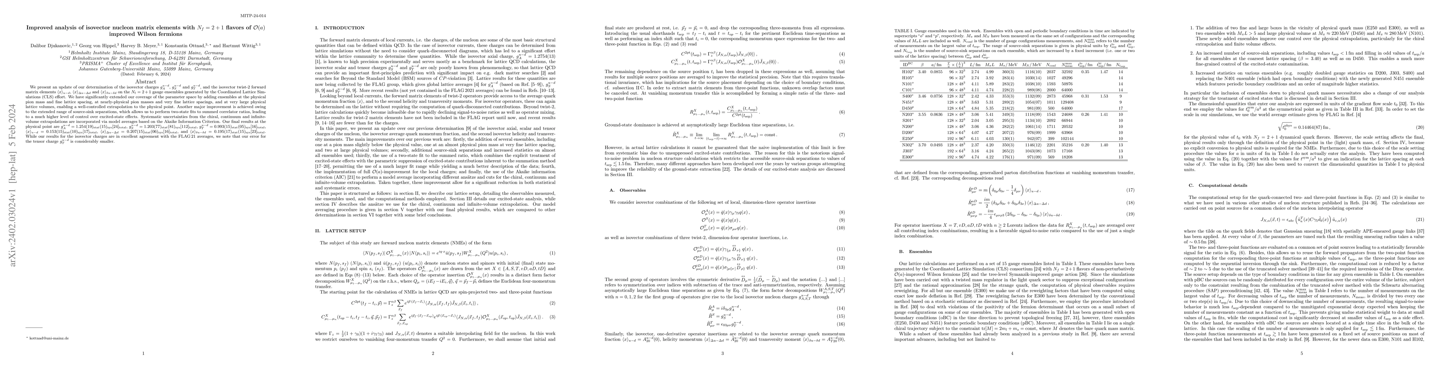 Thumbnail for Improved analysis of isovector nucleon matrix elements with $N_f=2+1$
  flavors of $\mathcal{O}(a)$ improved Wilson fermions