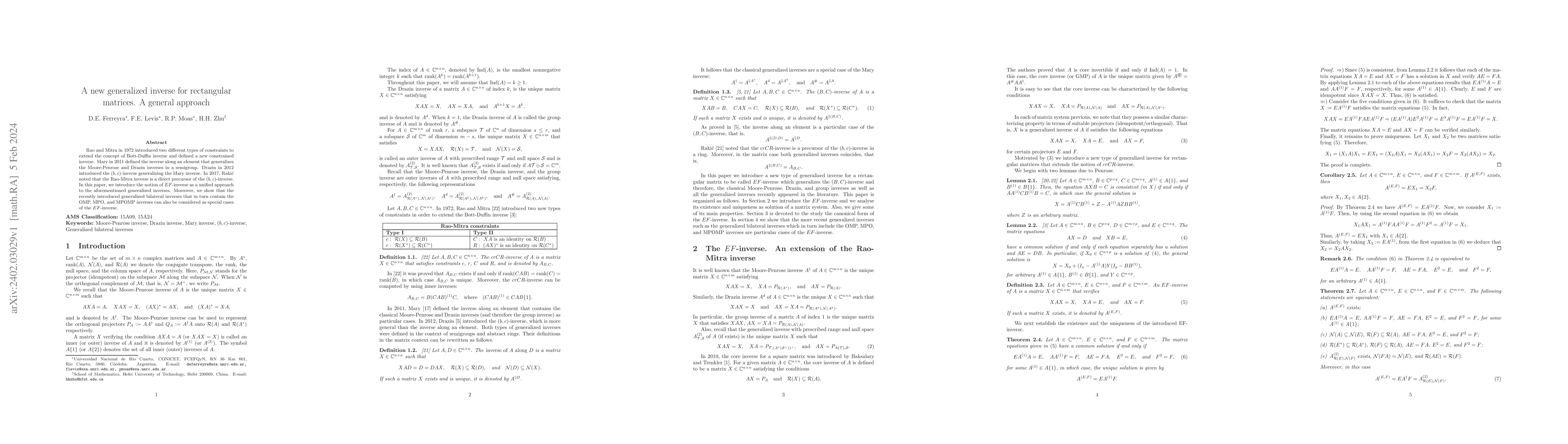 Thumbnail for A new generalized inverse for rectangular matrices. A general approach