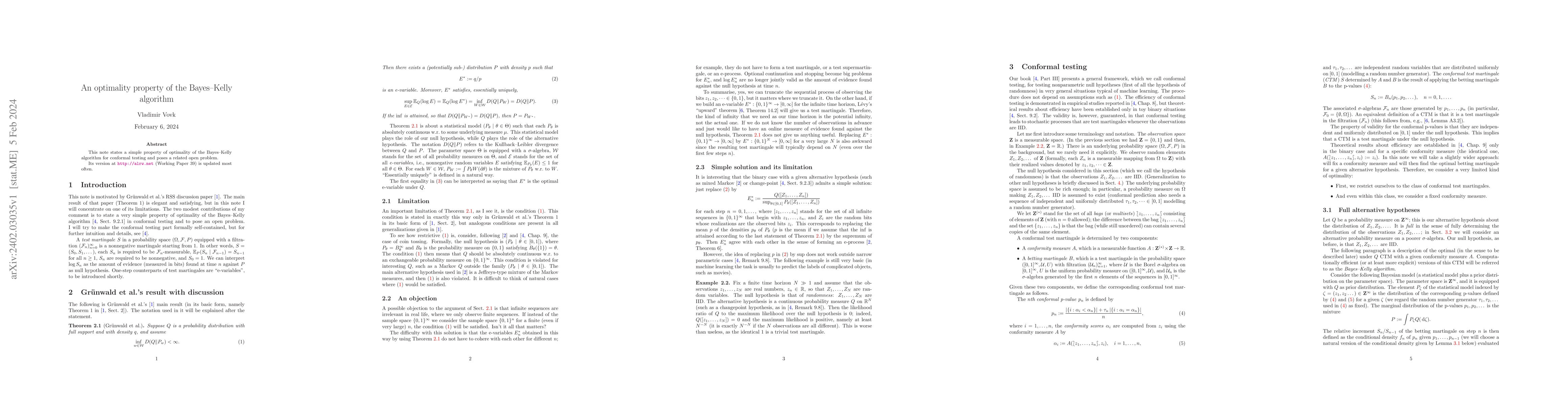 Thumbnail for An optimality property of the Bayes-Kelly algorithm