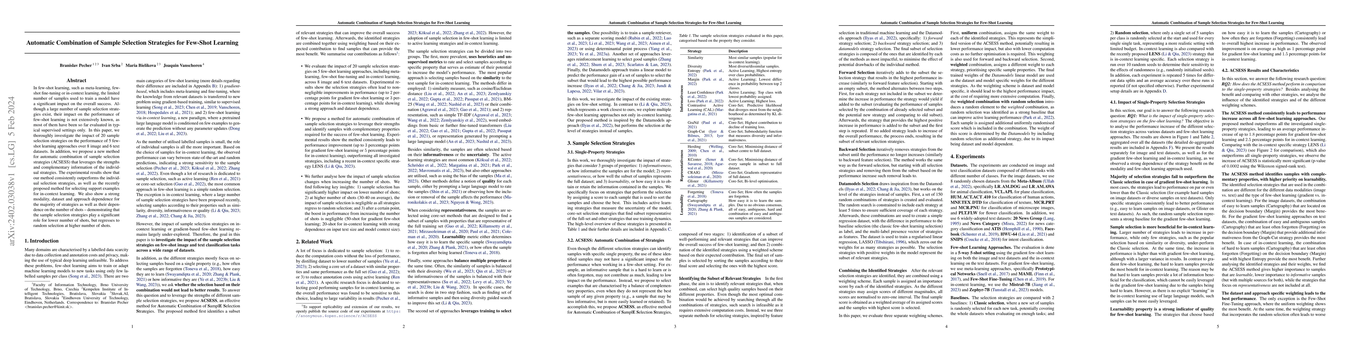 Thumbnail for Automatic Combination of Sample Selection Strategies for Few-Shot
  Learning