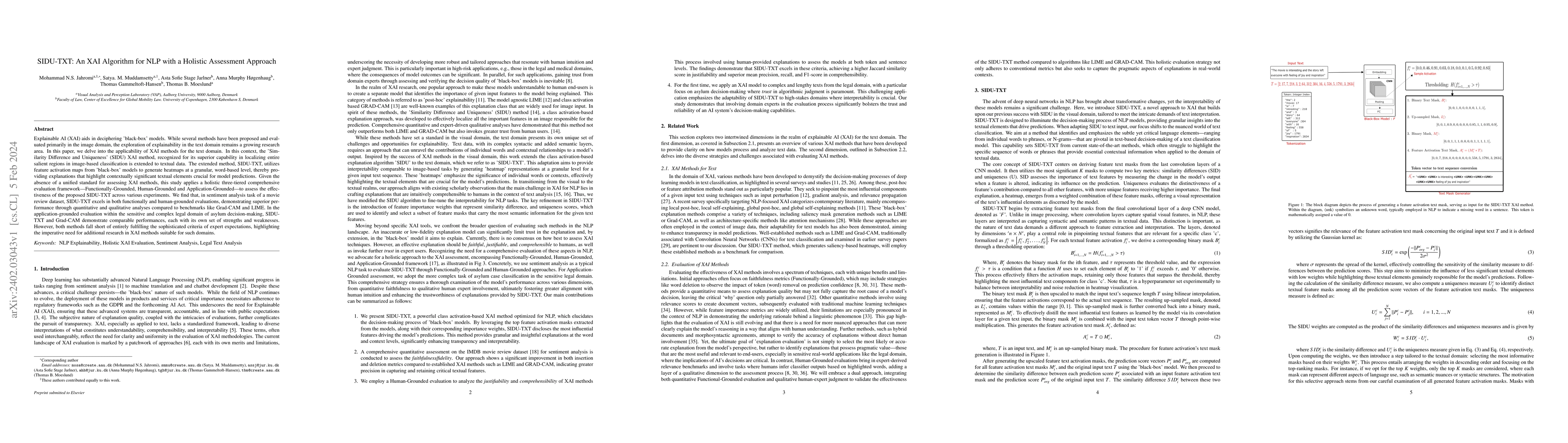 Thumbnail for SIDU-TXT: An XAI Algorithm for NLP with a Holistic Assessment Approach