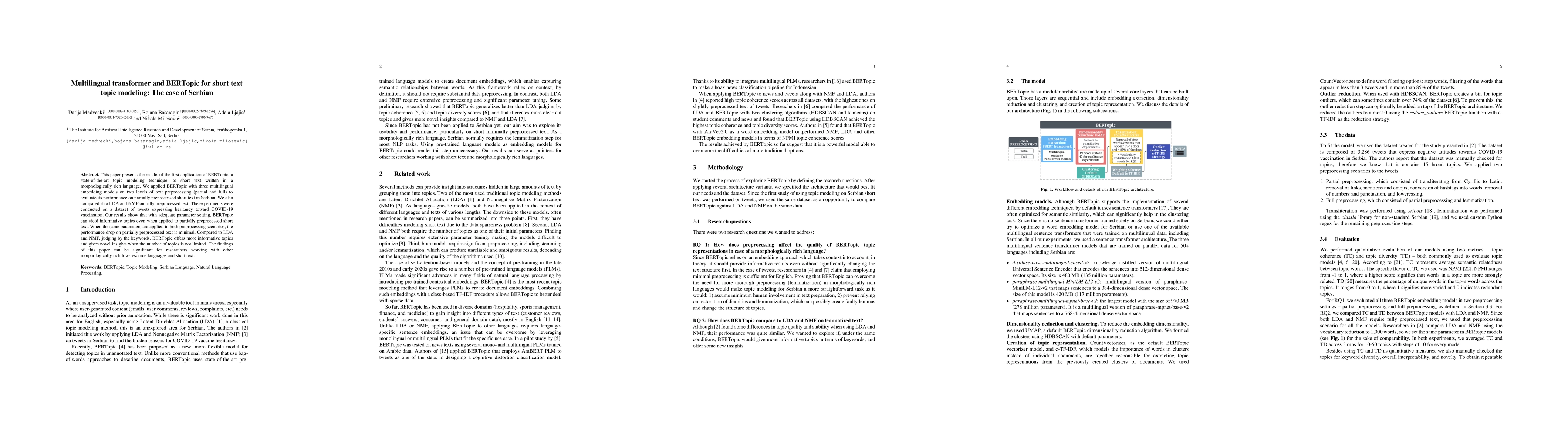 Thumbnail for Multilingual transformer and BERTopic for short text topic modeling: The
  case of Serbian