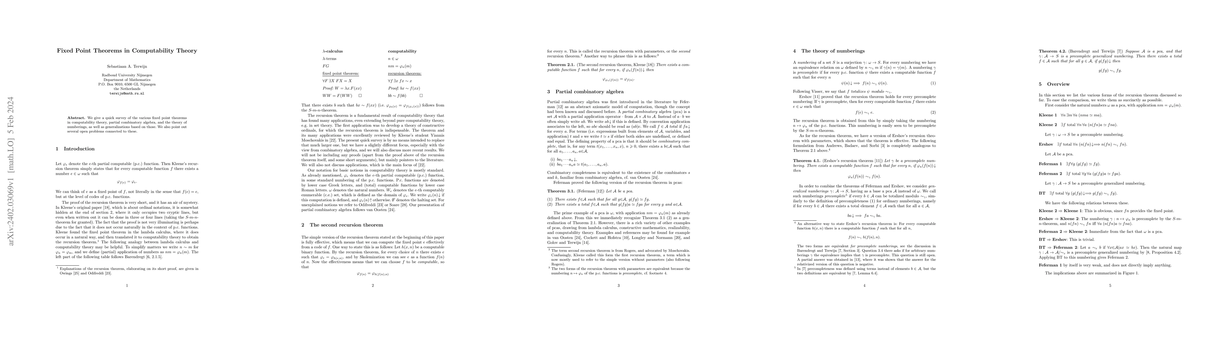 Thumbnail for Fixed Point Theorems in Computability Theory