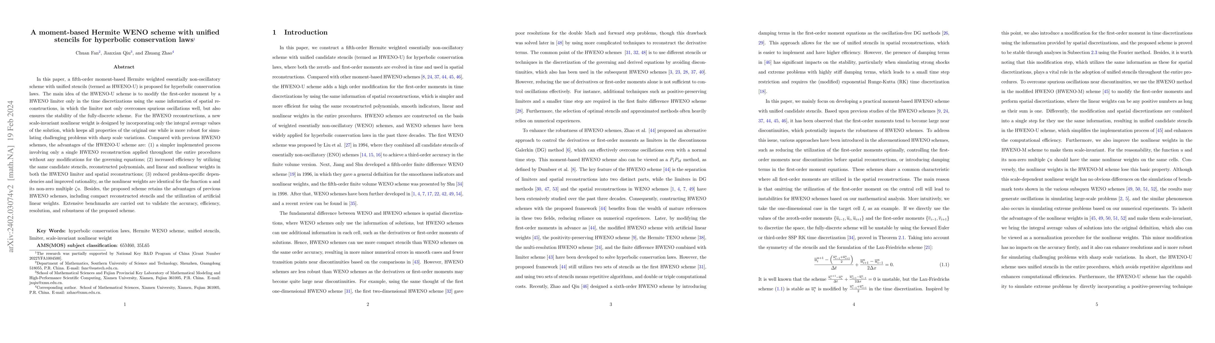 Thumbnail for A moment-based Hermite WENO scheme with unified stencils for hyperbolic
  conservation laws
