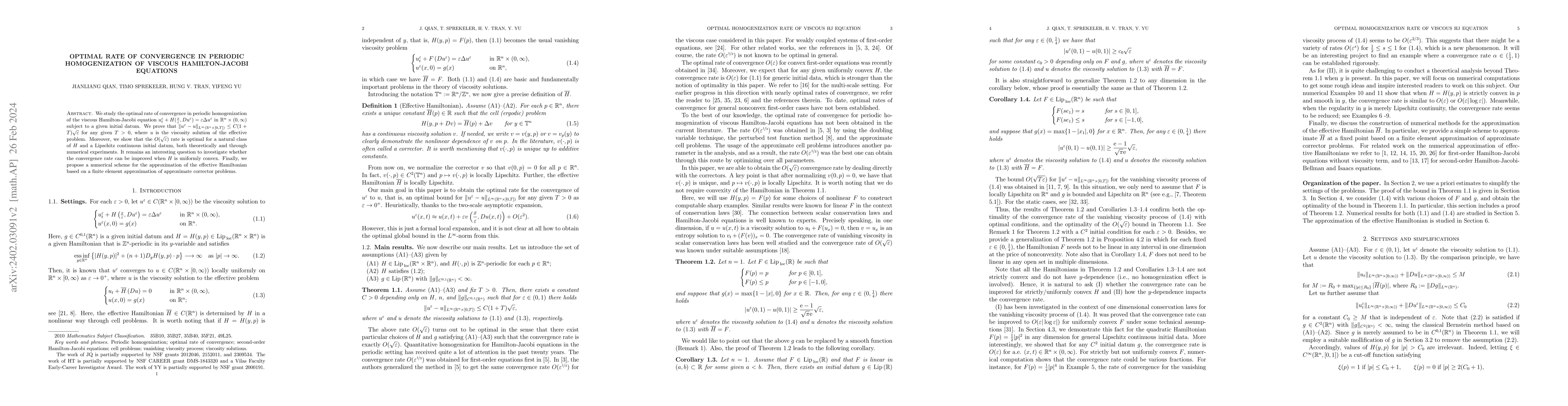 Thumbnail for Optimal rate of convergence in periodic homogenization of viscous
  Hamilton-Jacobi equations